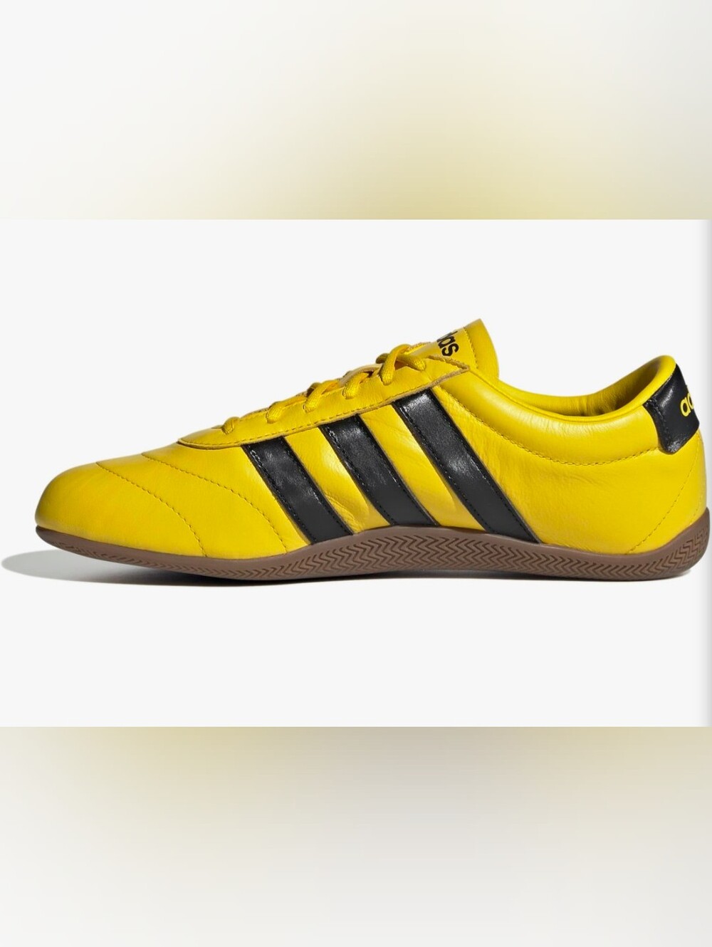 adidas Women’s Yellow Leather Sneaker with Black Three Stripes